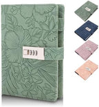 Diary with Lock for Women Girls, Vintage 3D Embossed Journal, 224 Pages & PU Leather & with Pen, Thickened Paper（Green）