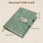 Diary with Lock for Women Girls, Vintage 3D Embossed Journal, 224 Pages & PU Leather & with Pen, Thickened Paper（Green）
