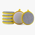 6 Pack Double-Sided Round Dishwashing Sponges - Yellow Nylon-Filament Scrubbing Pads for Cleaning Dishes, Pots, Pans, Sinks & Basins, Tough on Grease, Soft on Surfaces