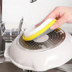 6 Pack Double-Sided Round Dishwashing Sponges - Yellow Nylon-Filament Scrubbing Pads for Cleaning Dishes, Pots, Pans, Sinks & Basins, Tough on Grease, Soft on Surfaces