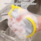6 Pack Double-Sided Round Dishwashing Sponges - Yellow Nylon-Filament Scrubbing Pads for Cleaning Dishes, Pots, Pans, Sinks & Basins, Tough on Grease, Soft on Surfaces