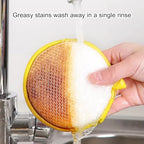 6 Pack Double-Sided Round Dishwashing Sponges - Yellow Nylon-Filament Scrubbing Pads for Cleaning Dishes, Pots, Pans, Sinks & Basins, Tough on Grease, Soft on Surfaces