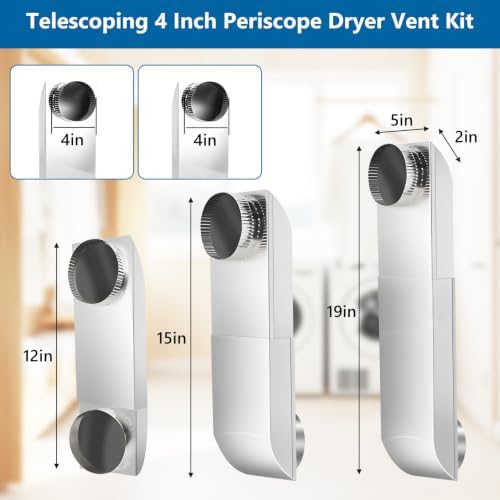 12-19in Adjustable Dryer Vent, Telescoping 4 Inch Periscope Dryer Vent Kit, 304 Stainless Steel, Low-Profile Space Saver, with Aluminum Foil Tape