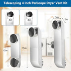 12-19in Adjustable Dryer Vent, Telescoping 4 Inch Periscope Dryer Vent Kit, 304 Stainless Steel, Low-Profile Space Saver, with Aluminum Foil Tape