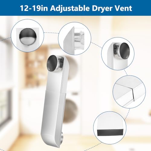 12-19in Adjustable Dryer Vent, Telescoping 4 Inch Periscope Dryer Vent Kit, 304 Stainless Steel, Low-Profile Space Saver, with Aluminum Foil Tape