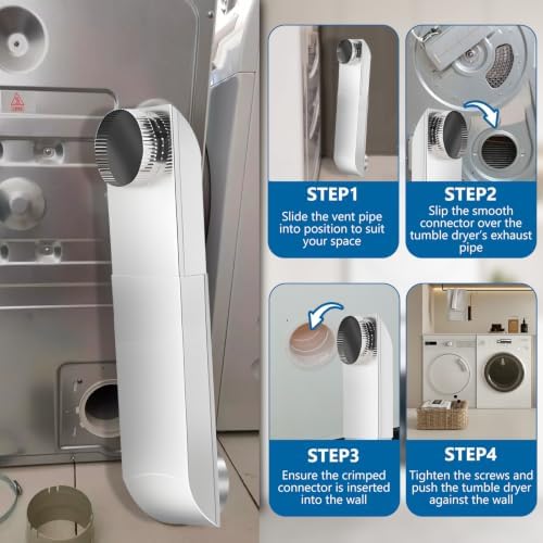 12-19in Adjustable Dryer Vent, Telescoping 4 Inch Periscope Dryer Vent Kit, 304 Stainless Steel, Low-Profile Space Saver, with Aluminum Foil Tape