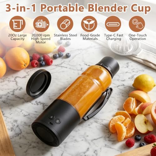 20Oz Portable Personal Blender, 20000RPM Cordless Mini Blender, 3-in-1——MilkshakesCrushed iceGround coffee beans, USB-C Rechargeable, for Outdoor Home Gym Office