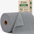 Reusable Microfiber Cleaning Cloth Roll - 100 Pack, 12"x12" Washable Tear-Away Paper Towels, Lint-Free & Streak-Free Rags for Kitchen, Glass, Cars, Electronics, Workshop and Garage(Cloud Gray)