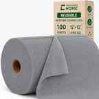 Reusable Microfiber Cleaning Cloth Roll - 100 Pack, 12"x12" Washable Tear-Away Paper Towels, Lint-Free & Streak-Free Rags for Kitchen, Glass, Cars, Electronics, Workshop and Garage(Cloud Gray)