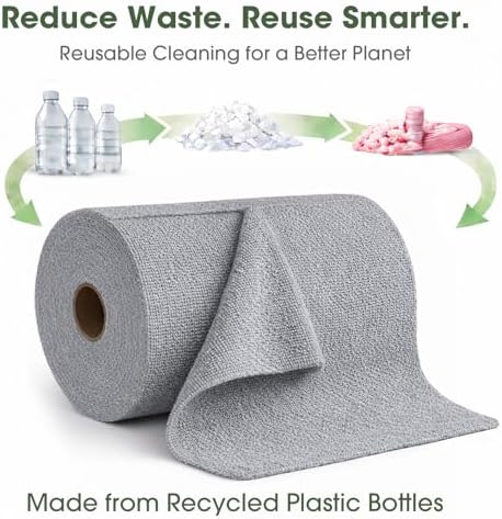 Reusable Microfiber Cleaning Cloth Roll - 100 Pack, 12"x12" Washable Tear-Away Paper Towels, Lint-Free & Streak-Free Rags for Kitchen, Glass, Cars, Electronics, Workshop and Garage(Cloud Gray)