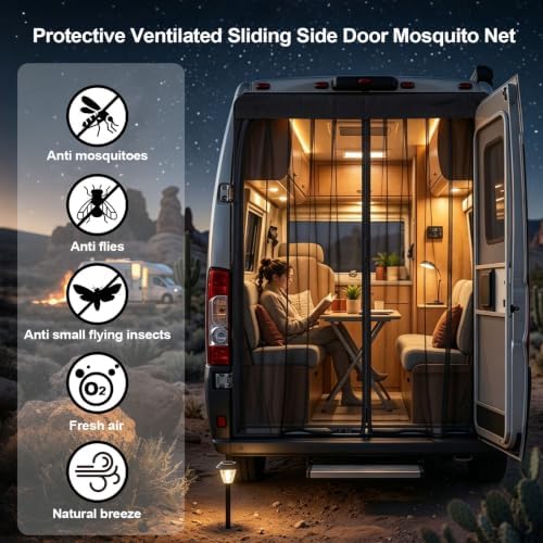 Gugxiom Magnetic Side Sliding Door Van Bug Screen, 59 * 43.3in, for Vans with Magnets for Mercedes Vito, Volkswagen Transporter, Volkswagen California, Ford Transit Custom