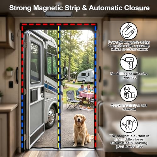Gugxiom Magnetic Side Sliding Door Van Bug Screen, 59 * 43.3in, for Vans with Magnets for Mercedes Vito, Volkswagen Transporter, Volkswagen California, Ford Transit Custom