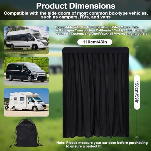 Gugxiom Magnetic Side Sliding Door Van Bug Screen, 59 * 43.3in, for Vans with Magnets for Mercedes Vito, Volkswagen Transporter, Volkswagen California, Ford Transit Custom