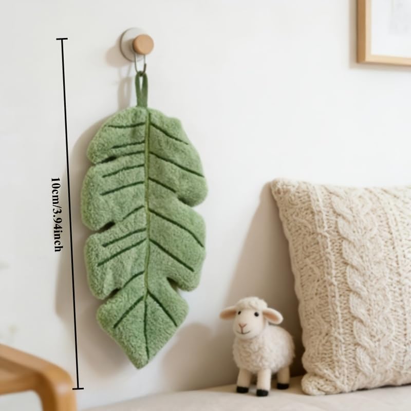 Banana Leaf Pattern Coral Velvet Hand Towel, Soft Absorbent Towel for Bathroom, Kitchen & Home Decor