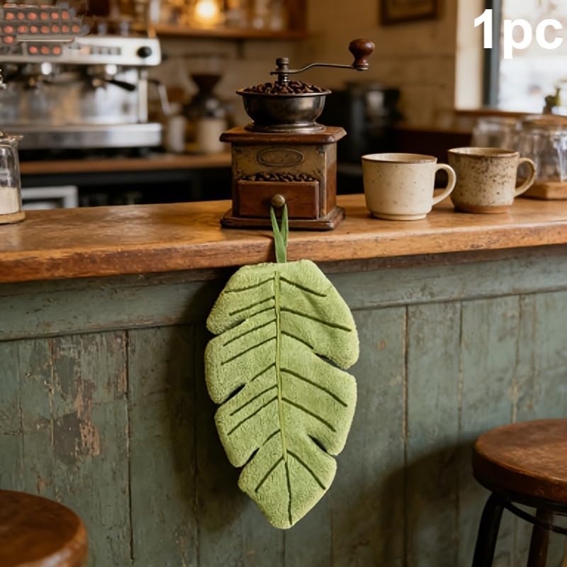 Banana Leaf Pattern Coral Velvet Hand Towel, Soft Absorbent Towel for Bathroom, Kitchen & Home Decor