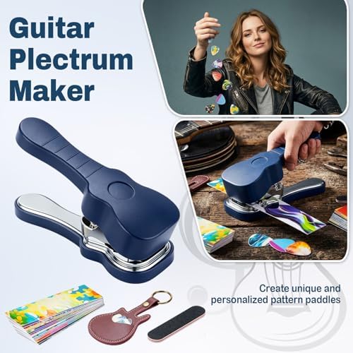 Fashion Guitar Pick Punch Kit, DIY Custom Plectrum Maker Tool with Leather Keychain Holder, File & Pick Strips, Unique Guitar Gifts for Musicians, Men & Women