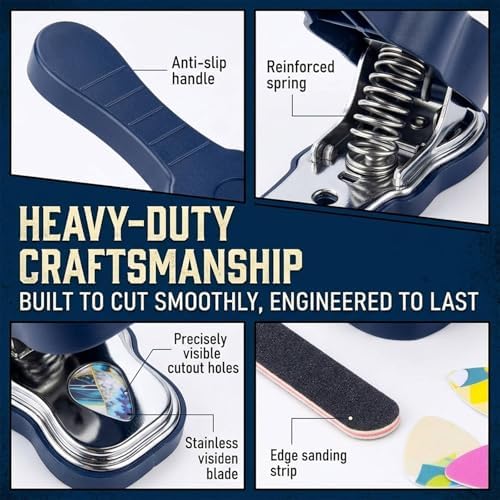 Fashion Guitar Pick Punch Kit, DIY Custom Plectrum Maker Tool with Leather Keychain Holder, File & Pick Strips, Unique Guitar Gifts for Musicians, Men & Women