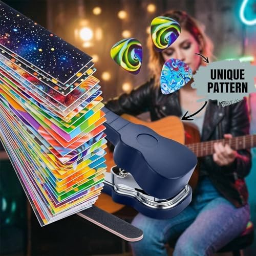 Fashion Guitar Pick Punch Kit, DIY Custom Plectrum Maker Tool with Leather Keychain Holder, File & Pick Strips, Unique Guitar Gifts for Musicians, Men & Women
