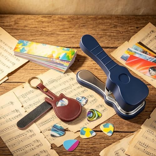 Fashion Guitar Pick Punch Kit, DIY Custom Plectrum Maker Tool with Leather Keychain Holder, File & Pick Strips, Unique Guitar Gifts for Musicians, Men & Women