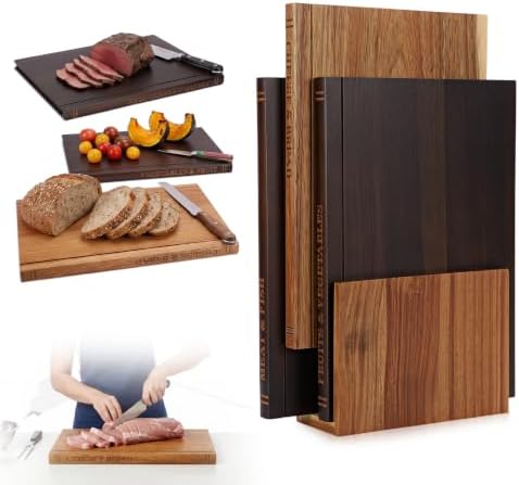 Book Cutting Board Set, Solid Wood Book-Shaped Boards, Labeled Meat & Fish, Cheese & Bread, Fruits & Vegetables, Chopping Board Gift Set for Home Cooks & Kitchen Decor