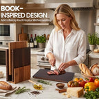 Book Cutting Board Set, Solid Wood Book-Shaped Boards, Labeled Meat & Fish, Cheese & Bread, Fruits & Vegetables, Chopping Board Gift Set for Home Cooks & Kitchen Decor