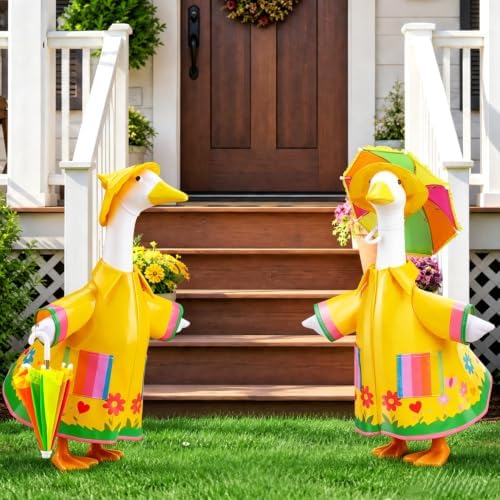 23" Porch Goose Raincoat Outfit Set with Hat & Umbrella