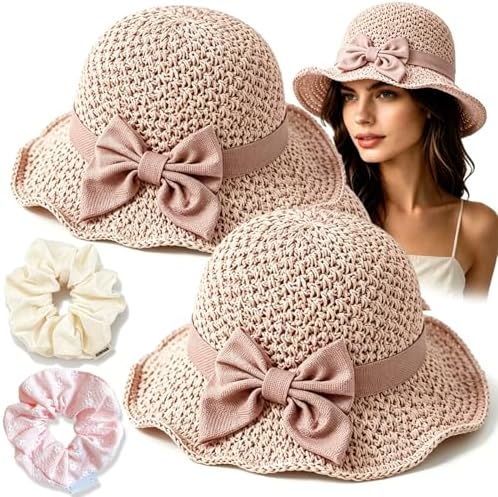 Elegant Woven Straw Sun Hat with Bow, Women Foldable & Breathable Straw Hat for Summer, Wide Brim Sun Hat for Travel