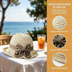 Elegant Woven Straw Sun Hat with Bow, Women Foldable & Breathable Straw Hat for Summer, Wide Brim Sun Hat for Travel