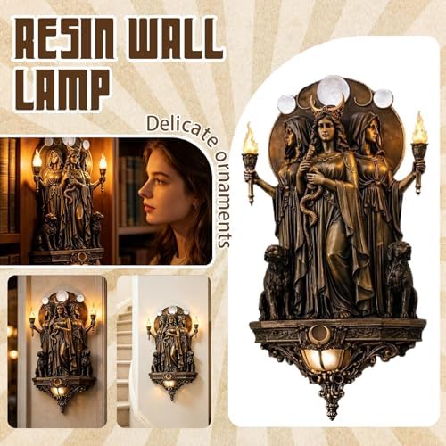 Premium Resin Hecate Statue 3-Headed Greek Goddess Wall Sculpture, Gothic Style Home Decor, Underworld Hekate with Hounds Figurine for Halloween, Fireplace Decor and Witch Altar Gift (7.87in)