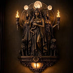 Premium Resin Hecate Statue 3-Headed Greek Goddess Wall Sculpture, Gothic Style Home Decor, Underworld Hekate with Hounds Figurine for Halloween, Fireplace Decor and Witch Altar Gift (7.87in)
