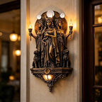 Premium Resin Hecate Statue 3-Headed Greek Goddess Wall Sculpture, Gothic Style Home Decor, Underworld Hekate with Hounds Figurine for Halloween, Fireplace Decor and Witch Altar Gift (7.87in)
