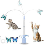 Gugxiom Interactive cat Toy, Automatic Butterfly Cat Wand Toy with Suction Cup and 3 Butterflies, for Indoor Kitten Adult Cats to Play, USB Rechargeable（Blue）
