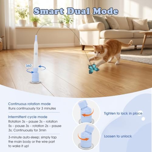 Gugxiom Interactive cat Toy, Automatic Butterfly Cat Wand Toy with Suction Cup and 3 Butterflies, for Indoor Kitten Adult Cats to Play, USB Rechargeable（Blue）