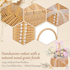 2 Pcs Wedding Flower Girl Basket, 11.8 * 8.7 * 5.1in Wicker Rattan Flower Girl Baskets, with Pearl Handle and 4 Bow, for Wedding Home Decoration Bridal Party