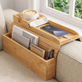 Bamboo Couch Armrest Tray with Storage Caddy for Drinks TV Remote Snacks