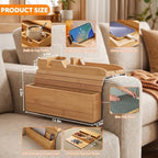 Bamboo Couch Armrest Tray with Storage Caddy for Drinks TV Remote Snacks