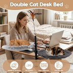 Gugxiom Double Cat Desk Bed, 360° Rotating & Adjustable Height, 4pcs 15.7in Summer/Winter Cat Mats, for Home Office Cats Small Pet, Supports up to 44 lbs