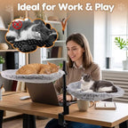 Gugxiom Double Cat Desk Bed, 360° Rotating & Adjustable Height, 4pcs 15.7in Summer/Winter Cat Mats, for Home Office Cats Small Pet, Supports up to 44 lbs