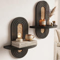 Boho Arched Rattan Floating Shelves, 2 Set Decorative Wall Plant Holder