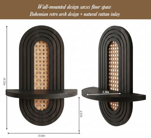 Boho Arched Rattan Floating Shelves, 2 Set Decorative Wall Plant Holder