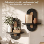 Boho Arched Rattan Floating Shelves, 2 Set Decorative Wall Plant Holder