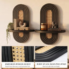 Boho Arched Rattan Floating Shelves, 2 Set Decorative Wall Plant Holder