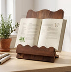 Scalloped Wooden Cookbook Holder for Kitchen Counter, Recipe Book Stand