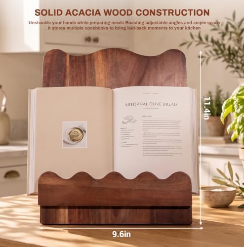 Scalloped Wooden Cookbook Holder for Kitchen Counter, Recipe Book Stand