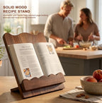 Scalloped Wooden Cookbook Holder for Kitchen Counter, Recipe Book Stand