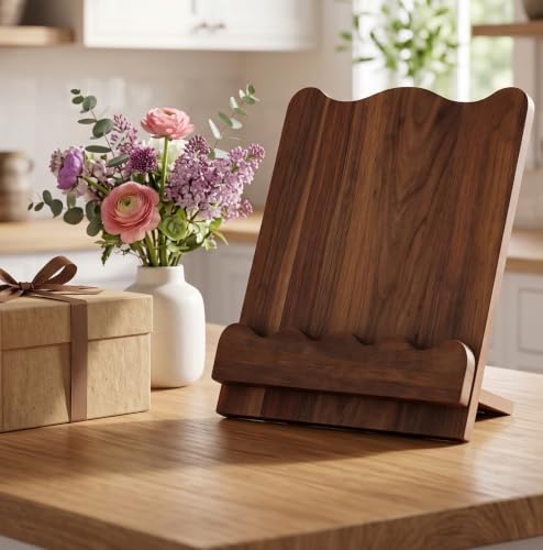 Scalloped Wooden Cookbook Holder for Kitchen Counter, Recipe Book Stand