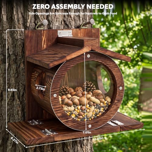 Wooden Squirrel Feeders for Outside, Backyard Feeding House
