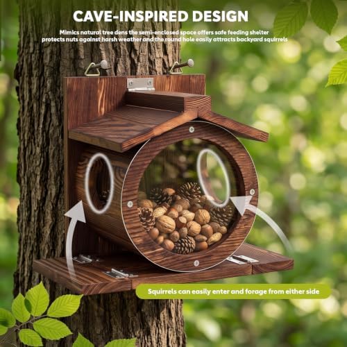 Wooden Squirrel Feeders for Outside, Backyard Feeding House
