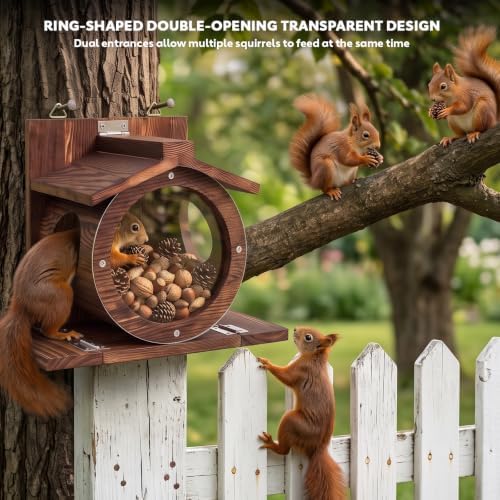 Wooden Squirrel Feeders for Outside, Backyard Feeding House