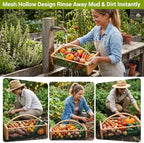 Garden Harvest Basket, Wooden Garden Basket with Metal Mesh Handle